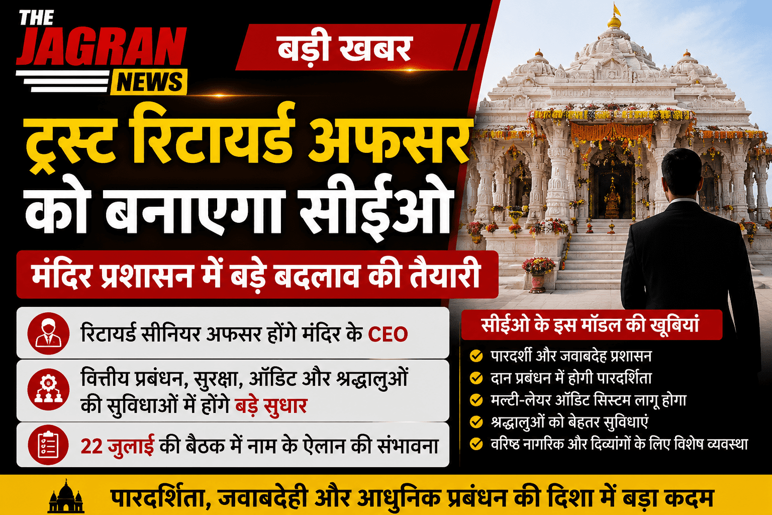 ट्रस्ट रिटायर्ड अफसर को बनाएगा सीईओ, मंदिर प्रशासन में बड़े बदलाव की तैयारी