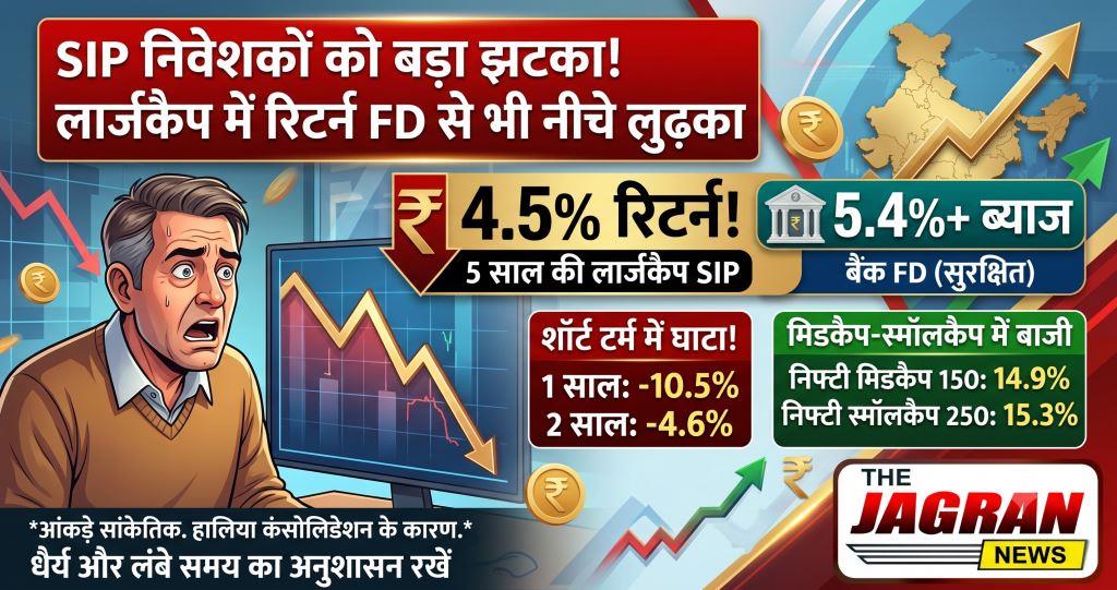 SIP निवेशकों को बड़ा झटका: बड़ी कंपनियों में 5 साल की SIP का रिटर्न सिर्फ 4.5%, बैंक FD के 5.4% से भी नीचे लुढ़का मुनाफा