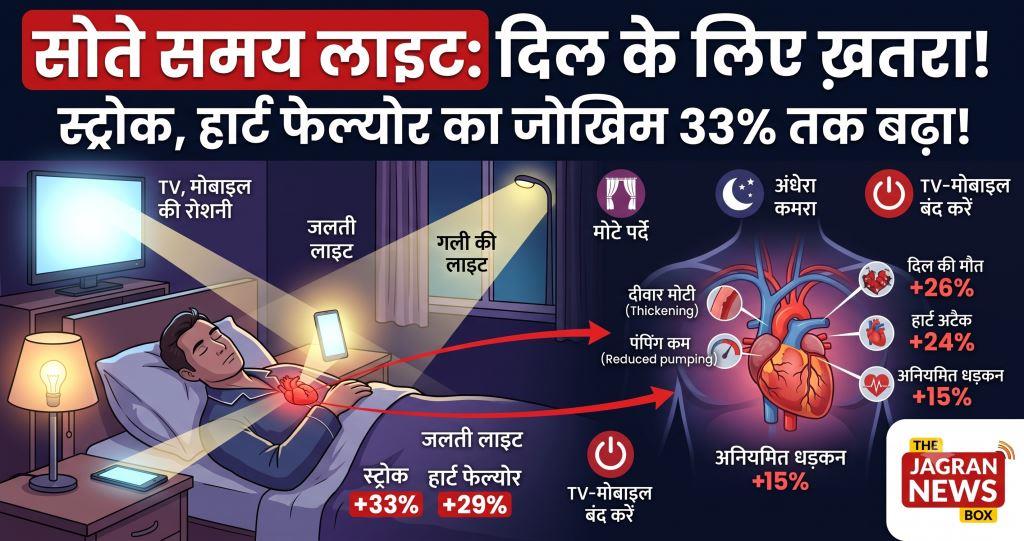 सोते समय कमरे में जलती लाइट से सावधान! हार्ट फेल्योर, स्ट्रोक और दिल के दौरों का खतरा बढ़ाती है रात की रोशनी