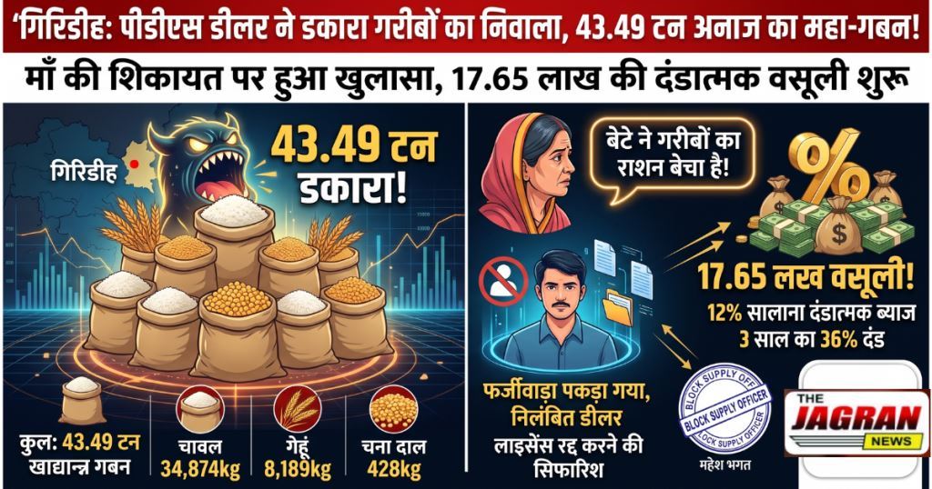 गिरिडीह में पीडीएस डीलर ने डकारा 43.49 टन सरकारी अनाज: मां की शिकायत पर जांच में हुआ खुलासा, 36% ब्याज के साथ होगी 17.65 लाख की वसूली