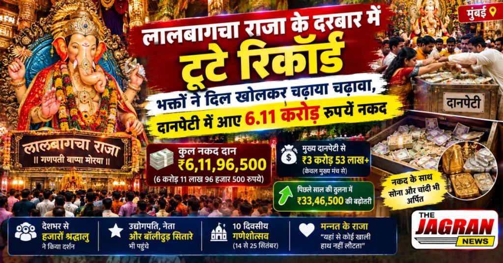 लालबागचा राजा के दरबार में टूटे रिकॉर्ड: भक्तों ने दिल खोलकर चढ़ाया चढ़ावा, दानपेटी में आए 6.11 करोड़ रुपये नकद