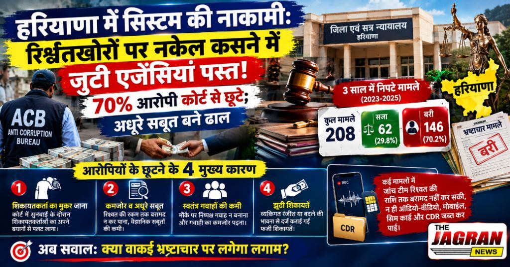 हरियाणा में सिस्टम की नाकामी: रिश्वतखोरों पर नकेल कसने में जुटी एजेंसियां पस्त, 70% आरोपी कोर्ट से छूटे; अधूरे सबूत बने ढाल